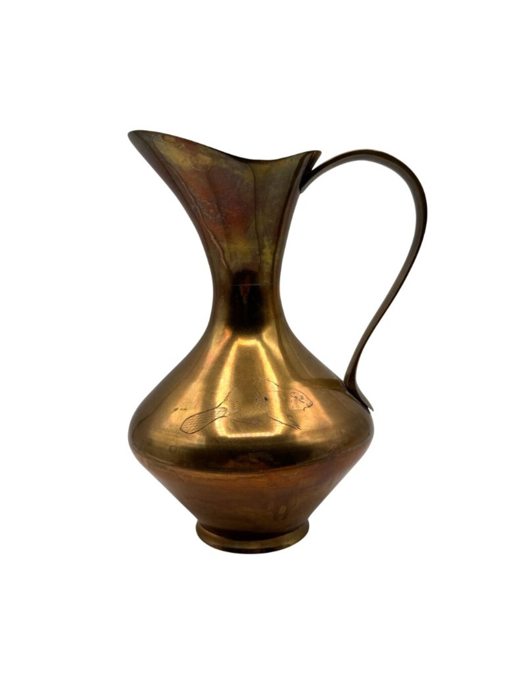 Vintage Hudson Bay Brass Pitcher 7.5" Etched Beaver Design 1970s Decorative - Picture 13 of 14